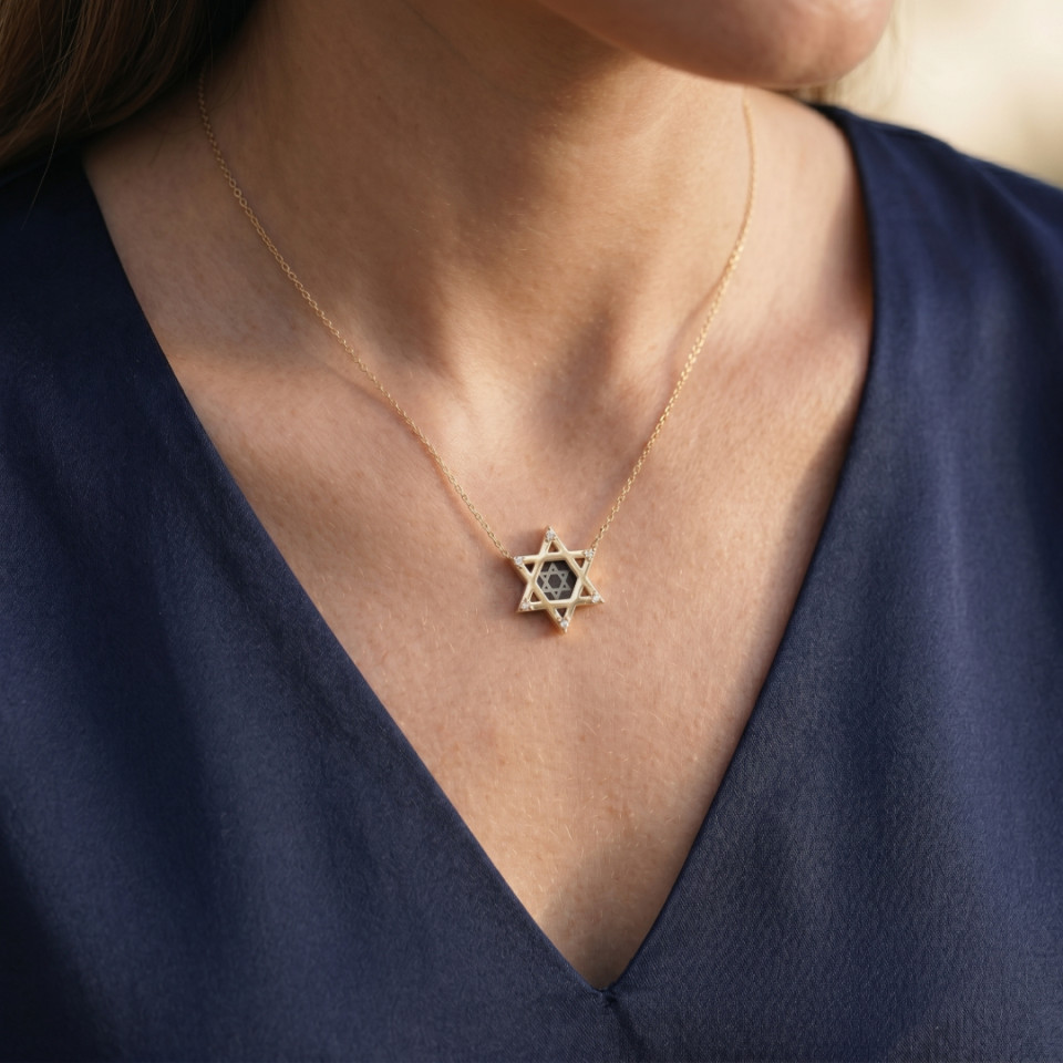 שרשרת מגן דוד ויהלומים ננו תנ