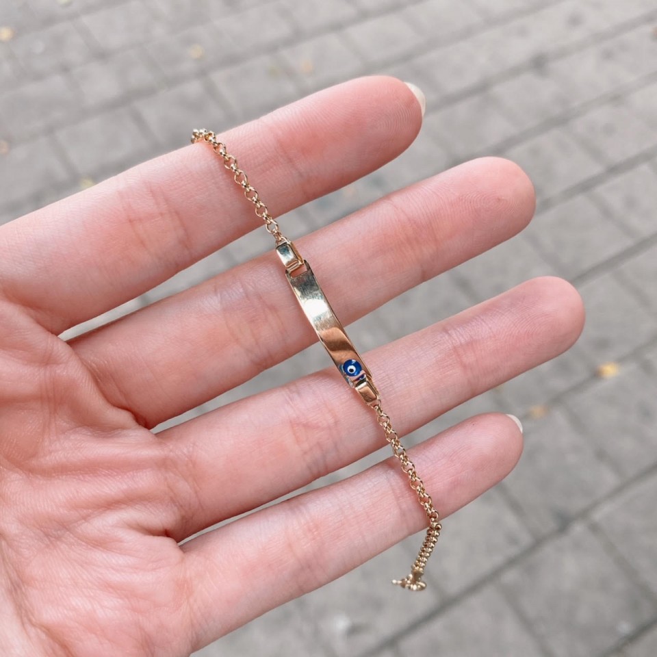  צמיד חריטה ועין לתינוק זהב 14K