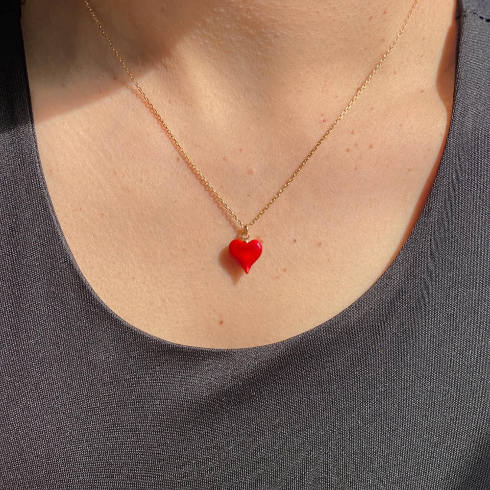 שרשרת לב אדום גולד