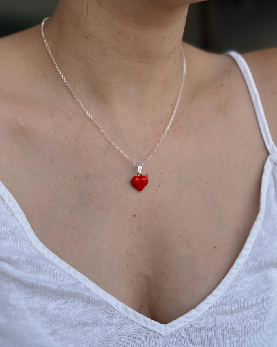 שרשרת לב צבעוני כסף